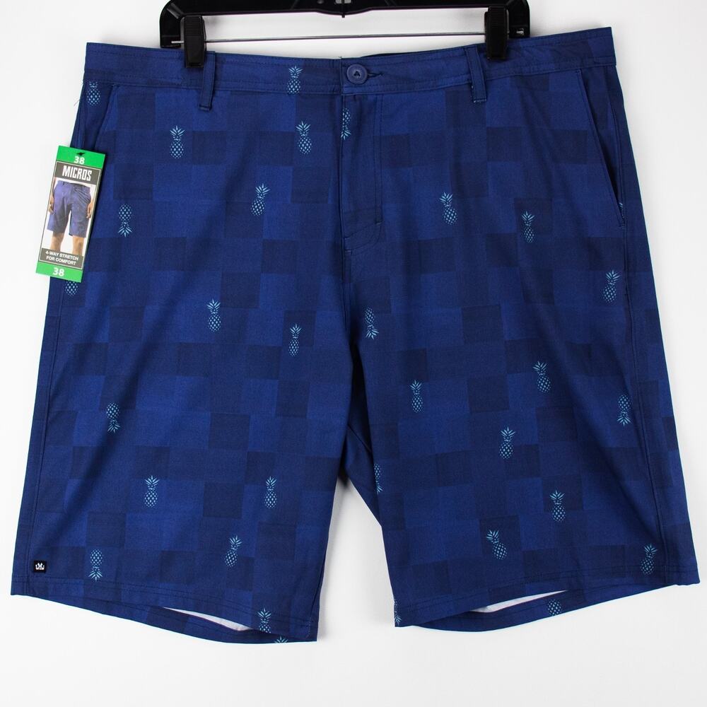 Mikros Men's Shorts 40 Blue Pineapple Stretch Golf Quick Dry NWT